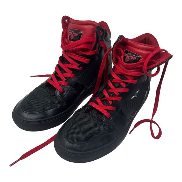 Creative Recreation Men's High Top Sneakers Black Red Leather Size 9.5 Athletic - Picture 1 of 9